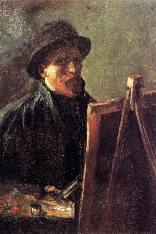 Autorretrato con sombrero de fieltro oscuro en el caballete - Vincent van Gogh