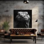 Primer plano en blanco y negro de un dragón de Komodo_ATAI