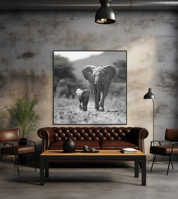 ATAI0206 Imagen en blanco y negro de un elefante bebé caminando_ATAI