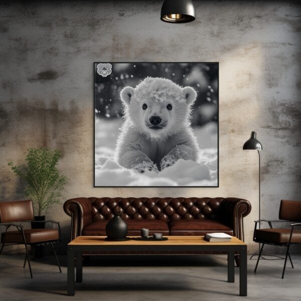 ATAI0212 Imagen en blanco y negro de un oso polar bebé jugando_ATAI