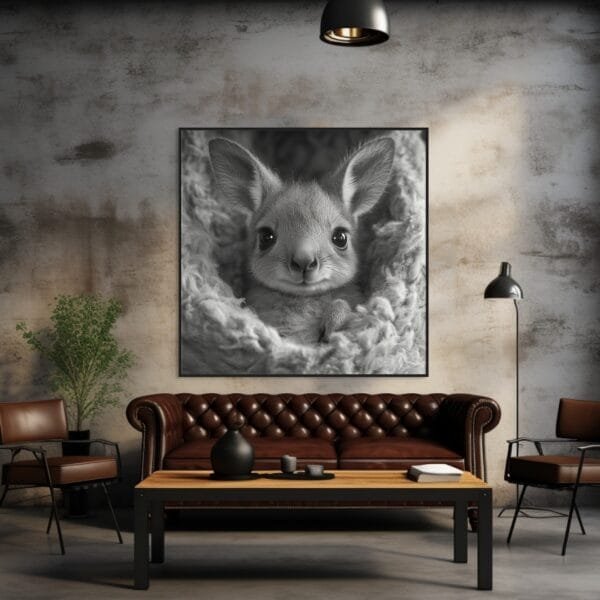 ATAI0219 Imagen en blanco y negro de un canguro bebé asomándose_ATAI