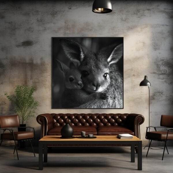 ATAI0221 Imagen en blanco y negro de un canguro bebé asomándose curioso_ATAI