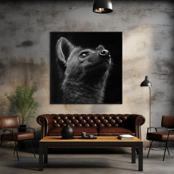 ATAI0224 Imagen en blanco y negro de una hiena concentrada en su presa_ATAI