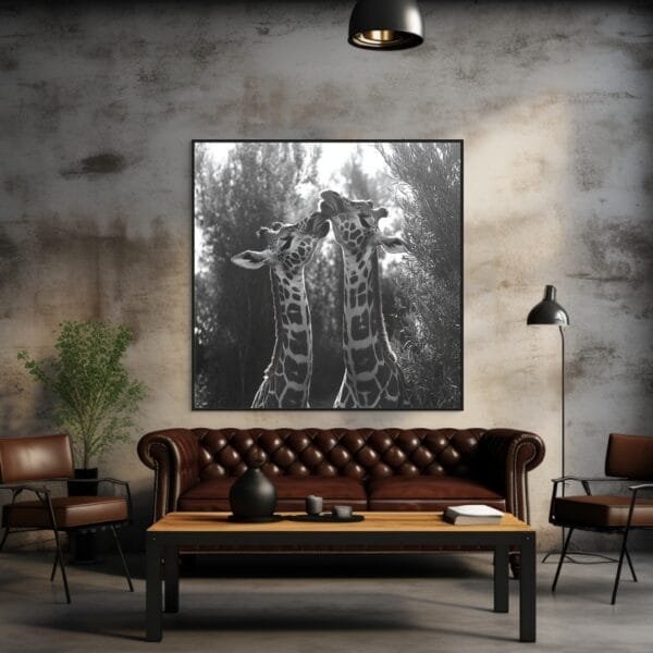 ATAI0227 Imagen en blanco y negro de dos jirafas jugando_ATAI