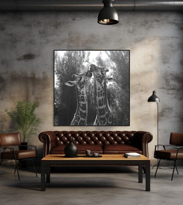 ATAI0227 Imagen en blanco y negro de dos jirafas jugando_ATAI