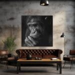 Primer plano en blanco y negro de un chimpancé_ATAI