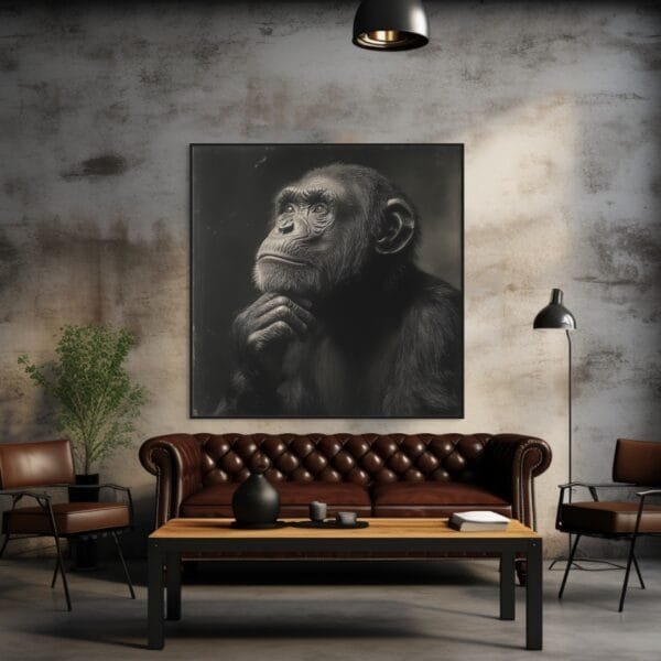 ATAI0230 Primer plano en blanco y negro de un chimpancé en calma_ATAI