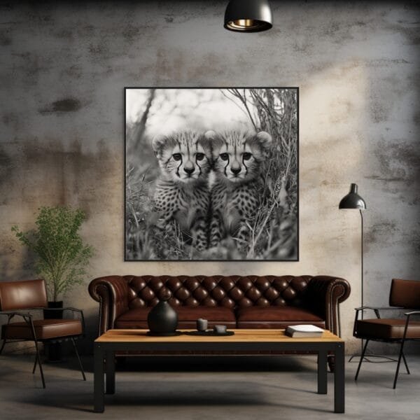 ATAI0231 Primer plano en blanco y negro de dos cachorros de guepardo_ATAI