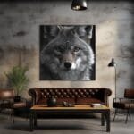 Coyote en blanco y negro, con su rostro y parte superior del cuerpo_ATAI