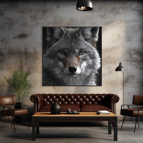 ATAI0232 Coyote en blanco y negro, con su rostro y parte superior del cuerpo_ATAI