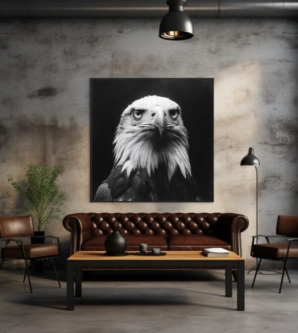 Retrato impactante en blanco y negro de un águila calva_ATAI