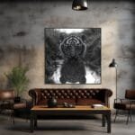 Cachorro de tigre en blanco y negro bebiendo agua sediento_ATAI