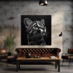 Ocelote en blanco y negro, con su cabeza y parte superior del cuerpo_ATAI