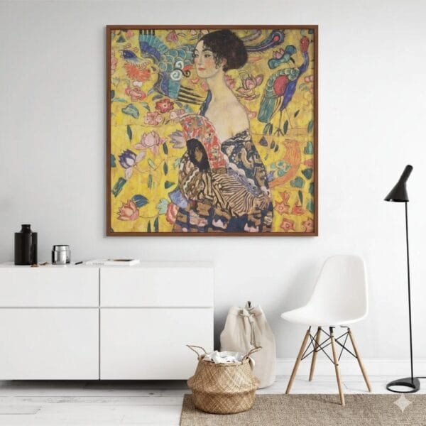 Gemini_Generated_Image_jn6gs1jn6gs1jn6g Mujer con abanico - Gustav Klimt, 48X48, Marco Madera