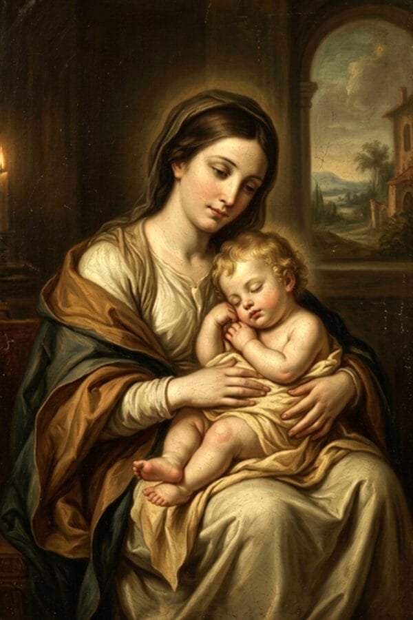 María y el Niño en Reposo, arte sin mockup