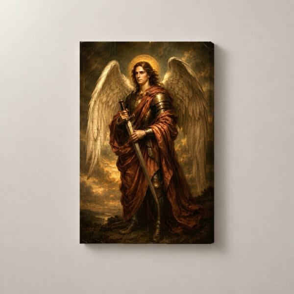 Arcángel Miguel con Espada, cuadro vertical en canvas