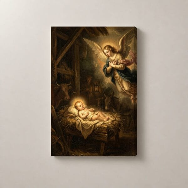 Ángel sobre el Pesebre, cuadro vertical en canvas