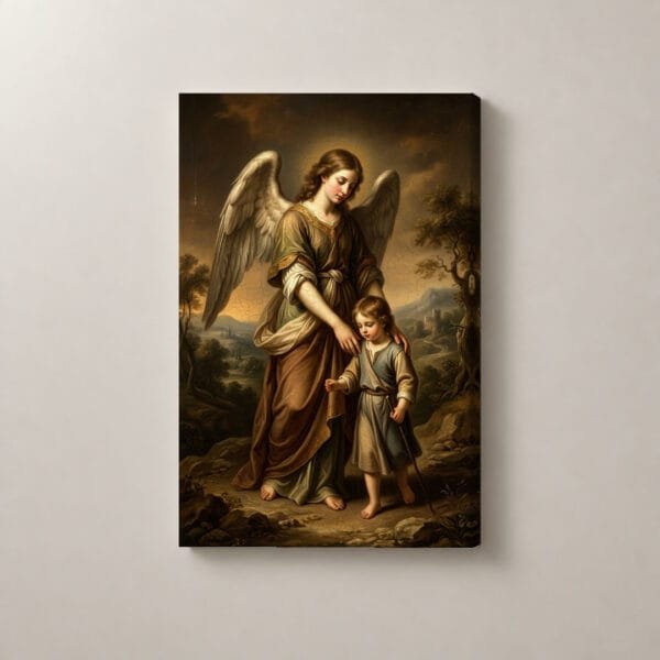 Ángel que Guía al Niño, cuadro vertical en canvas