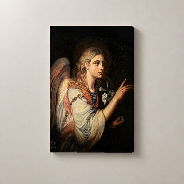 Ángel con Lirios Blancos, cuadro vertical en canvas