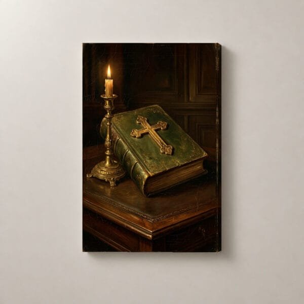 Biblia a la Luz de una Vela, cuadro vertical en canvas