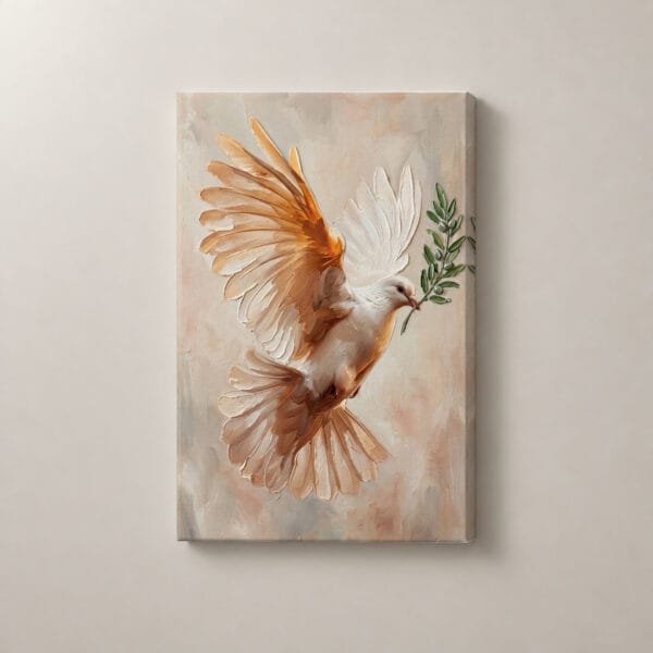Paloma de Paz en Vuelo, cuadro vertical en canvas