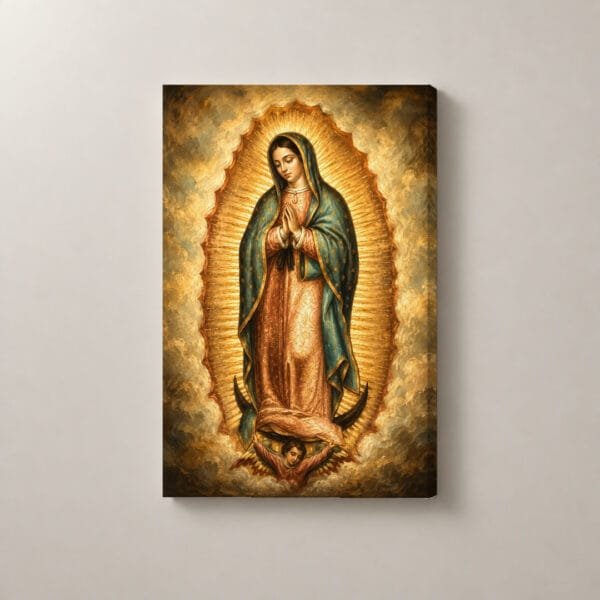 Virgen de Guadalupe en Luz Dorada, cuadro vertical en canvas