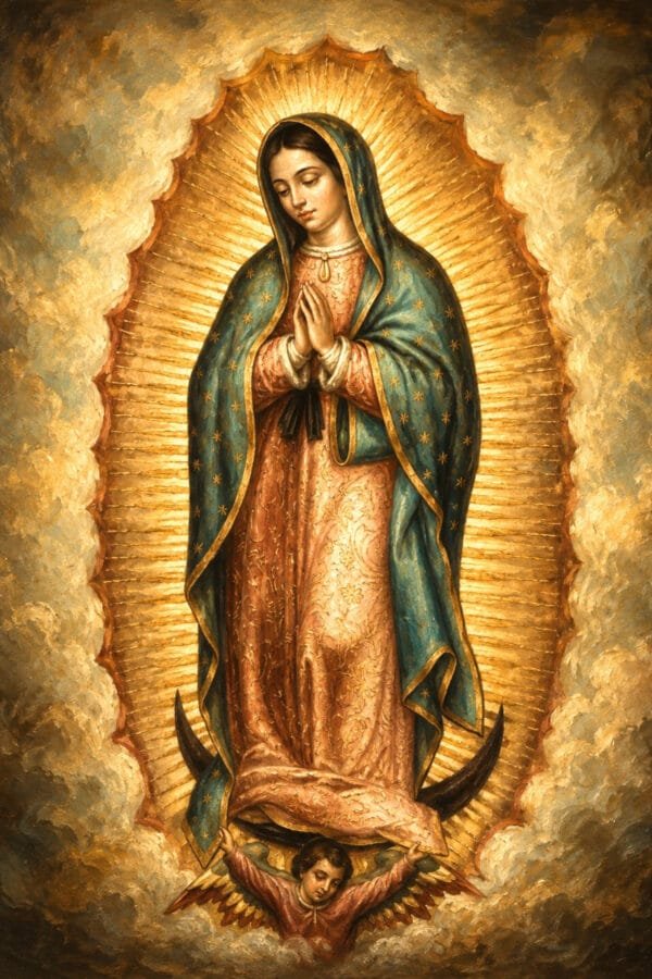 Virgen de Guadalupe en Luz Dorada, arte sin mockup