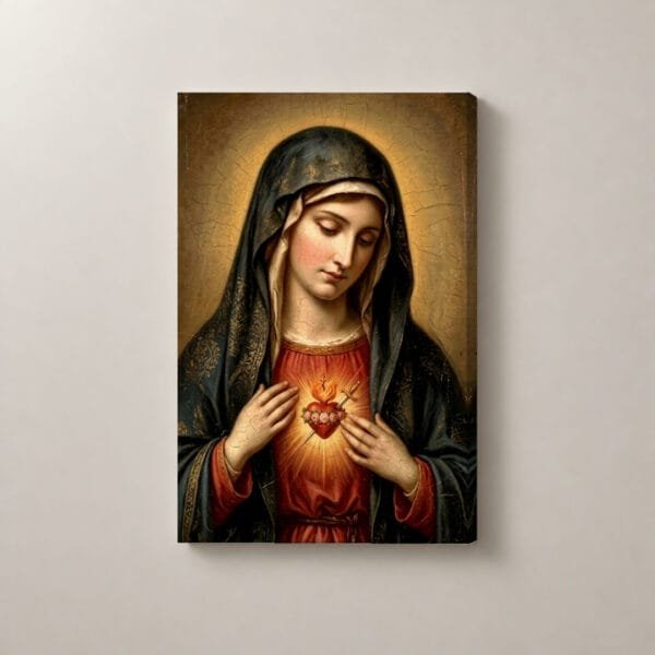 Corazón de María en Oración, cuadro vertical en canvas