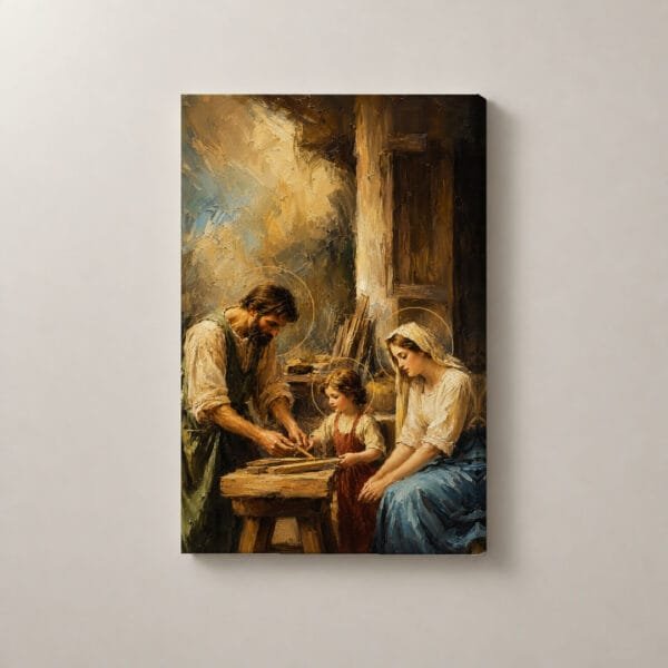 La Sagrada Familia en el Taller, cuadro vertical en canvas