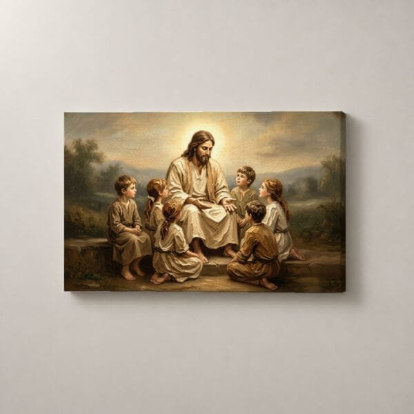 Jesús Enseña a los Niños, cuadro horizontal en canvas