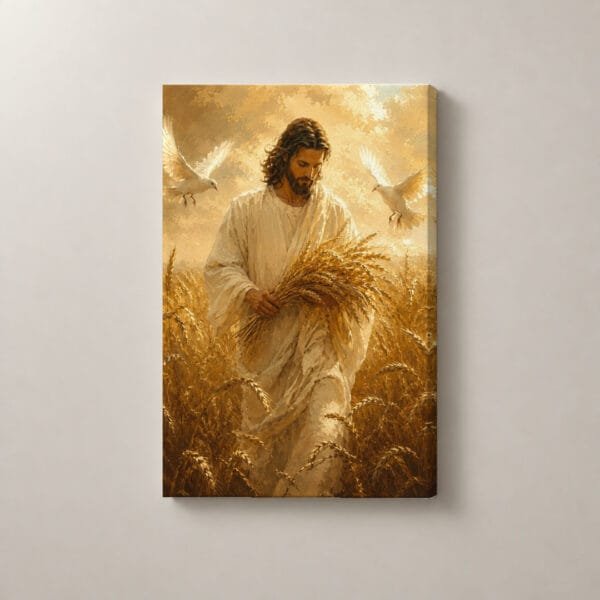 Jesús en el Trigal Dorado, cuadro vertical en canvas