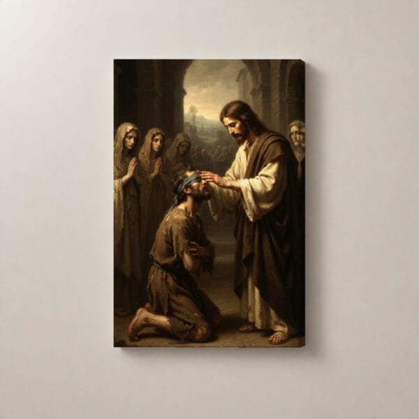 Jesús Sana con Amor, cuadro vertical en canvas