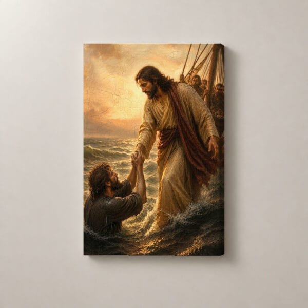Jesús Rescata a Pedro, cuadro vertical en canvas