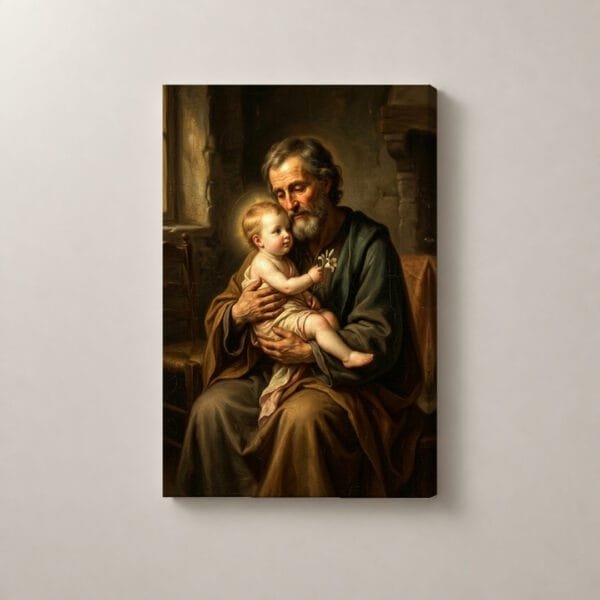 San José y el Niño junto a la Ventana, cuadro vertical en canvas