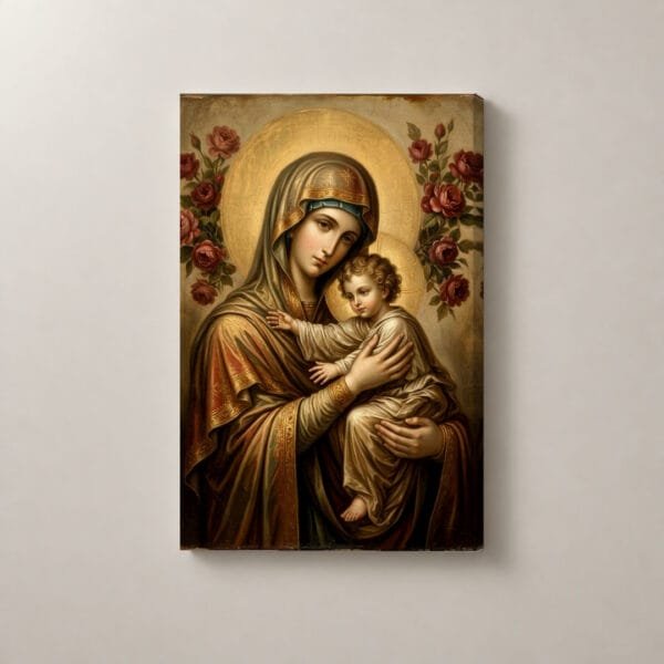 Madre e Hijo entre Rosas, cuadro vertical en canvas