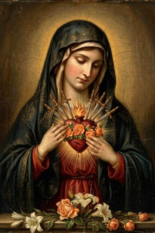 Corazón de María entre Flores, arte sin mockup