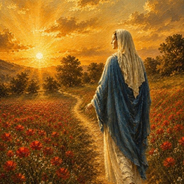 María entre Amapolas al Atardecer, arte sin mockup