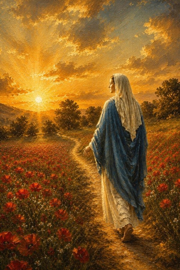 María entre Amapolas al Atardecer, arte sin mockup