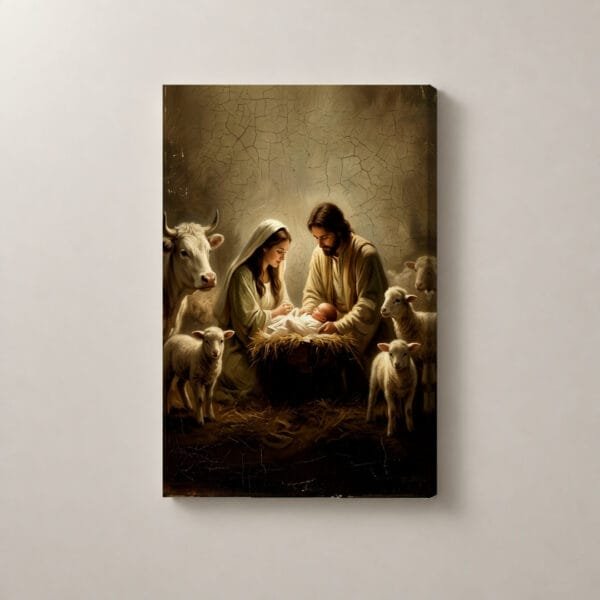 Natividad en el Establo, cuadro vertical en canvas