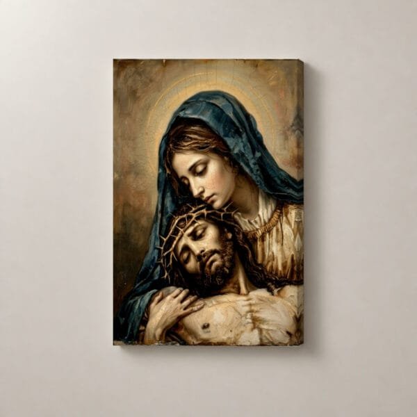 María Abraza a Cristo, cuadro vertical en canvas