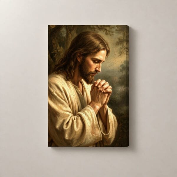 Jesús con las Manos en Oración, cuadro vertical en canvas