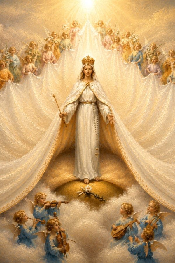 Reina del Cielo entre Ángeles, arte sin mockup