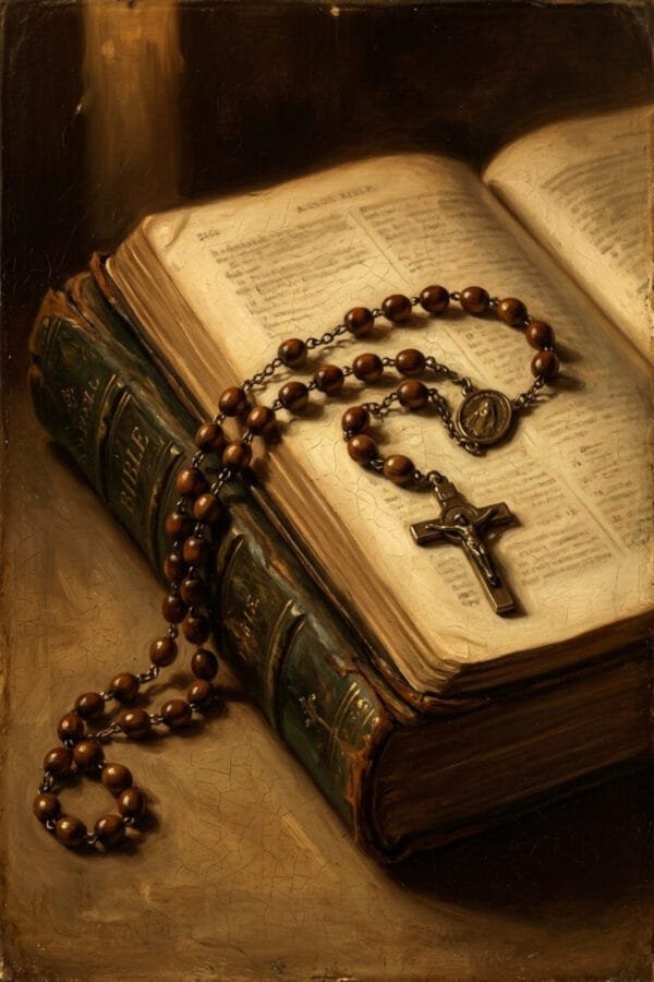 Biblia y Rosario en Silencio, arte sin mockup
