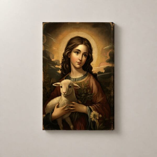 Santa Inés y el Cordero, cuadro vertical en canvas