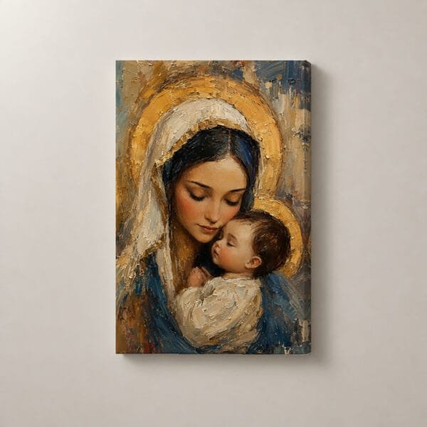 Ternura de María y el Niño, cuadro vertical en canvas